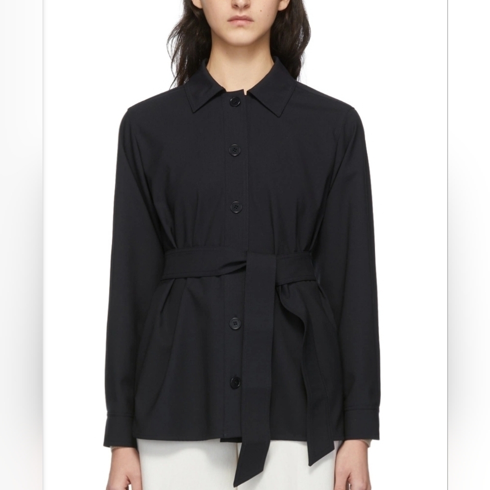 Max Mara Navy Wool Curve Button Belted Jacket Size 2 Women's